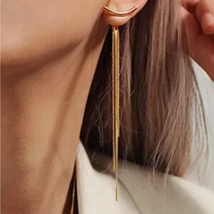 NEW Earrings Front Back Gold Tone Chain JA08